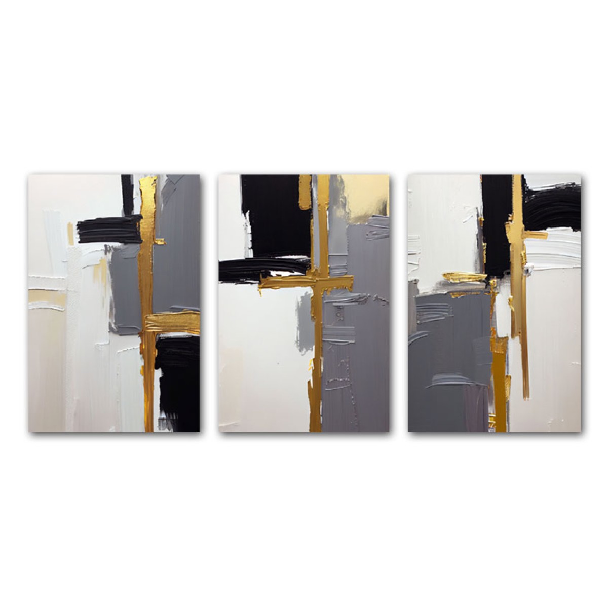 Black Grey with Gold 3 Piece 3d Heavy Textured Partial Oil Painting